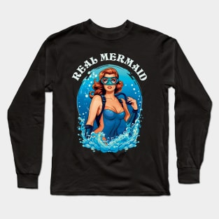 Vintage Style Real Mermaid - Female Scuba Diver Long Sleeve T-Shirt